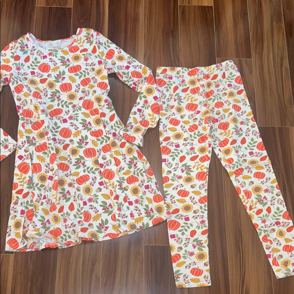 Size 14 Kids place fall childrens autumn pumpkin dress & leggings matching set